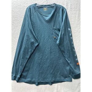 Ariat Rebar Mens Size 2XL Blue Long Sleeve Pullover Crew Neck Shirt (M7)